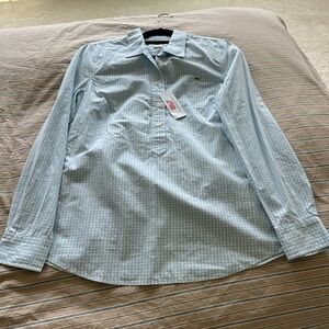 NWT Vineyard Vines Popover Shirt Mini Check Heathered Surf Blue SZ: 8